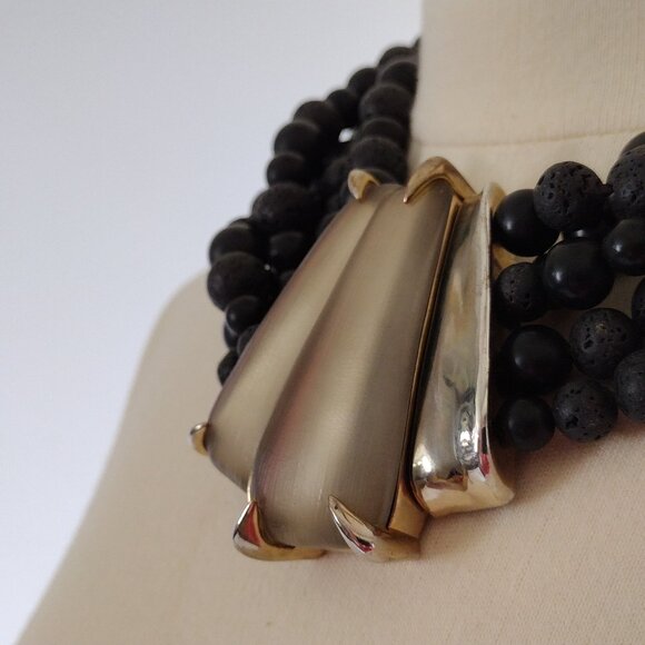 Alexis Bittar Lucite 5-Strand Black Tektite Beaded Statement Necklace - Picture 4 of 8